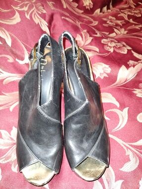 Black Leather Open-Toe Slingback Mules